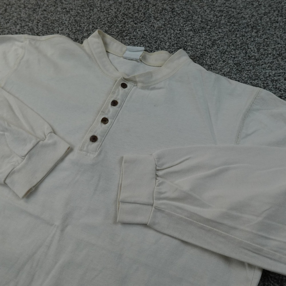 VTG LL Bean Shirt Mens L White‎ Long Sleeve Henley Jersey Outdoor Hiking Top USA